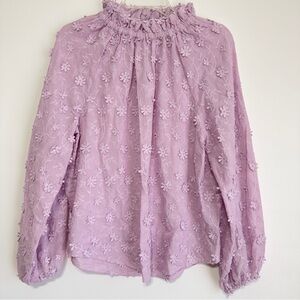 NWT Ann Taylor Floral Applique Ruffle Neck Blouse Lavender Medium